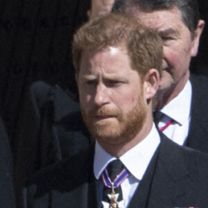 Le prince Harry, duc de Sussex - Arrivées aux funérailles du prince Philip, duc d'Edimbourg à la chapelle Saint-Georges du château de Windsor, le 17 avril 2021. 