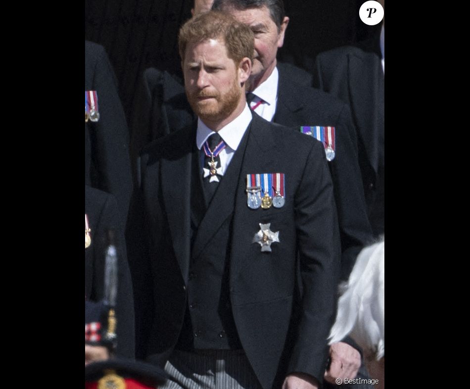 Le prince Harry, duc de Sussex - Arrivées aux funérailles du prince Philip, duc d'Edimbourg à la chapelle Saint-Georges du château de Windsor, le 17 avril 2021.
