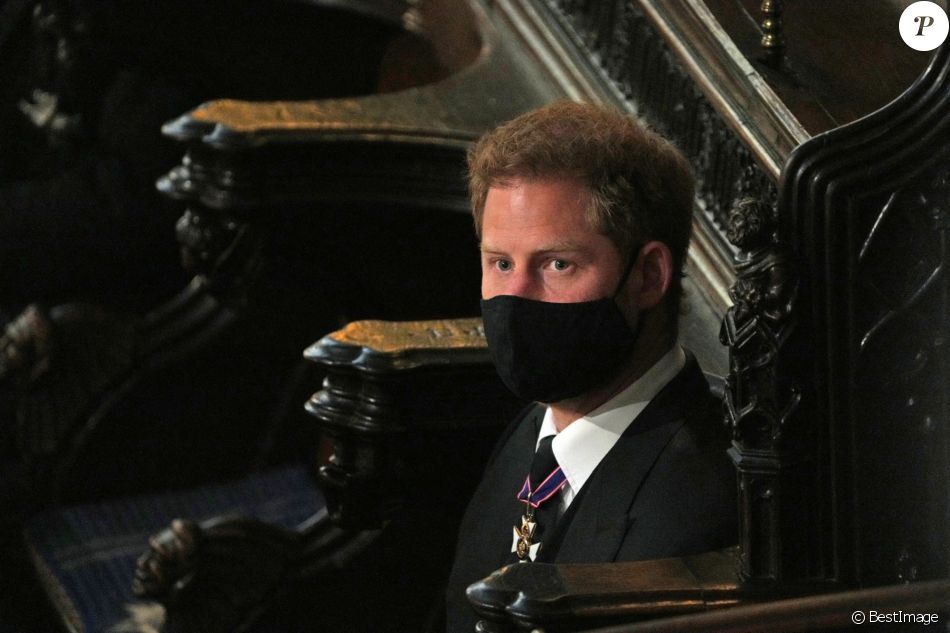 Le prince Harry, duc de Sussex, - Funérailles du prince Philip, duc d'Edimbourg à la chapelle Saint-Georges du château de Windsor, Royaume Uni, le 17 avril 2021.