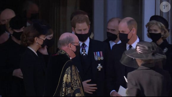 Le prince William, duc de Cambridge, et le prince Harry, duc de Sussex - Sorties des funérailles du prince Philip, duc d'Edimbourg à la chapelle Saint-Georges du château de Windsor, Royaume Uni, le 17 avril 2021.