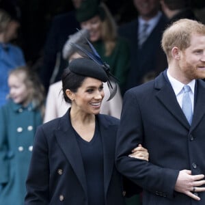 Le prince Harry, duc de Sussex et sa femme Meghan Markle, la duchesse de Sussex (enceinte de son fils Archie) - La famille royale britannique se rend à la messe de Noël à l'église Sainte-Marie-Madeleine à Sandringham, le 25 décembre 2018.