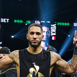 Tony Yoka a battu le Belge Joël Tambwe Djeko par abandon pendant le douzième round pour le titre vacant de l'Union Européenne des lourds à la H Arena de Nantes, France, le 5 mars 2021. © Federico Pestellini/Panoramic/Bestimage