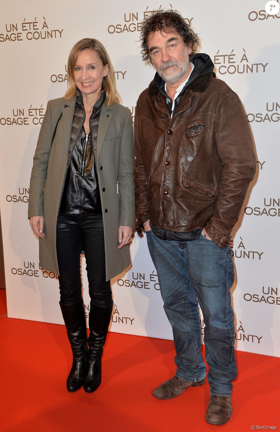 Olivier Marchal et sa femme Catherine - Avant-première du film "Un été à Osage County" à l'UGC Normandie à Paris, le 13 février 2014.