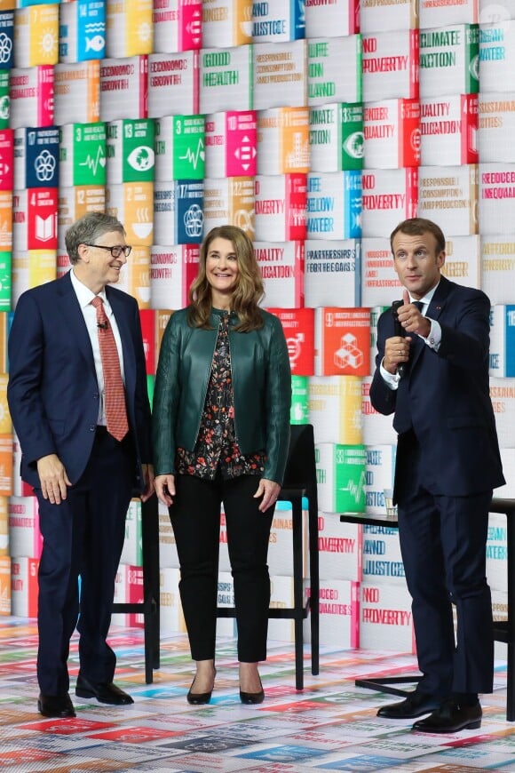 Le Président de la République Emmanuel Macron participe à l'événement des " goalkeepers " avec Bill et Melinda Gates, le 26 septembre 2018, à New-York, Etats-Unis. © Stéphane Lemouton / Bestimage
