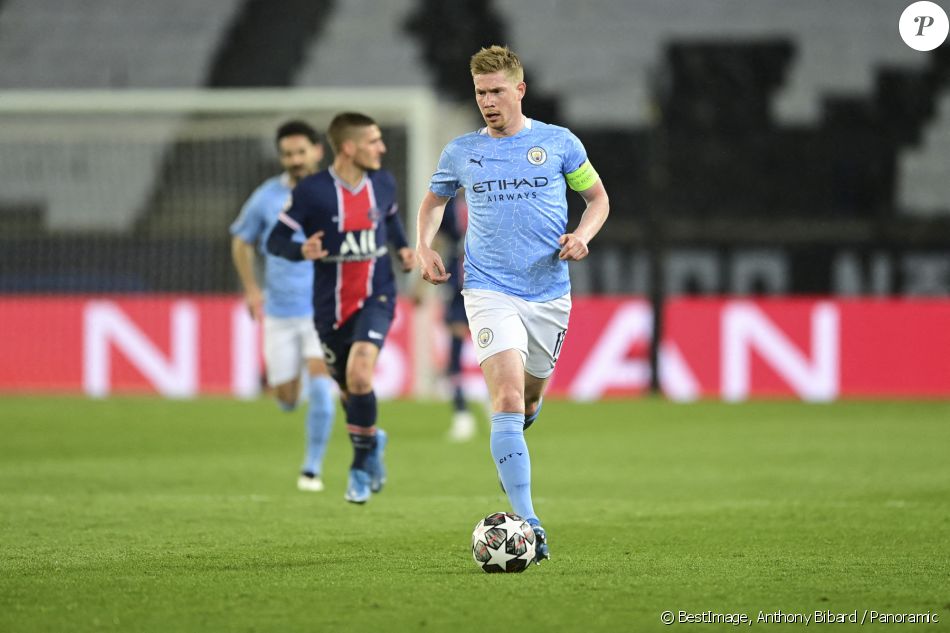 Kevin De Bruyne lors du match Paris Saint-Germain - Manchester City, en demi-finale aller de la Ligue des Champions, au Parc des Princes. Paris, le 28 avril 2021. © Anthony Bibard / Panoramic / Bestimage