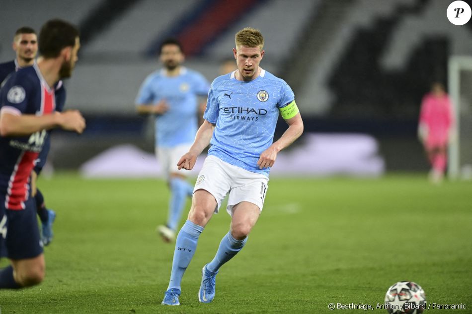 Kevin De Bruyne lors du match Paris Saint-Germain - Manchester City, en demi-finale aller de la Ligue des Champions, au Parc des Princes. Paris, le 28 avril 2021. © Anthony Bibard / Panoramic / Bestimage