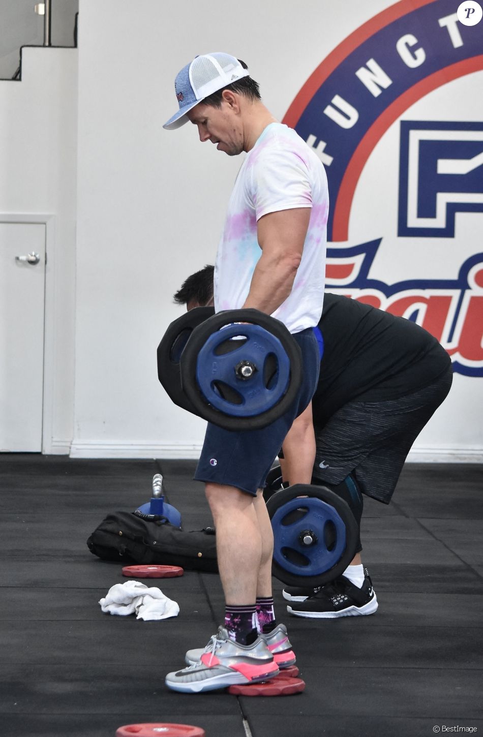 Mark Wahlberg lors de son cours de gym à la "F45 Gym" à Studio City, Los Angeles, le 11 février 2020.