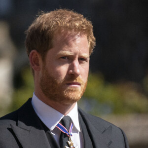 Le prince Harry, duc de Sussex, - Arrivées aux funérailles du prince Philip, duc d'Edimbourg à la chapelle Saint-Georges du château de Windsor, le 17 avril 2021.