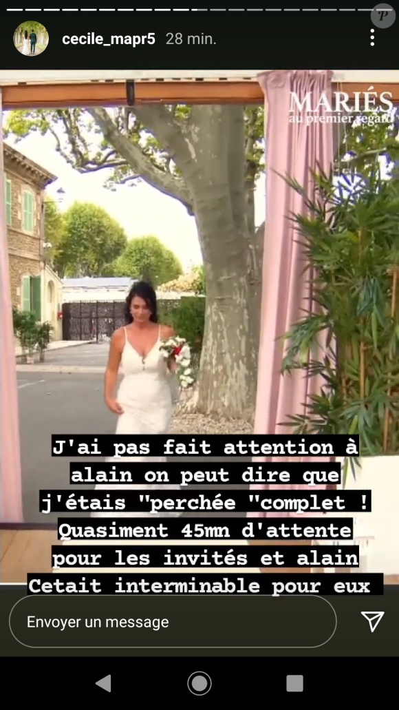 Cécile de "Mariés au premier regard 2021" fait des révélations sur son mariage, en story Instagram, le 12 mai