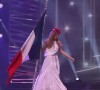 Amandine Petit lors de son premier défilé à Miss Univers 2020, le 13 mai 2021