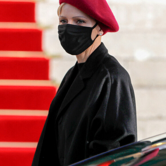 La princesse Charlène de Monaco - Le couple princier a assisté à la messe de Sainte Dévote à la cathédrale de Monaco, le 27 janvier 2021. © Claudia Albuquerque / Bestimage