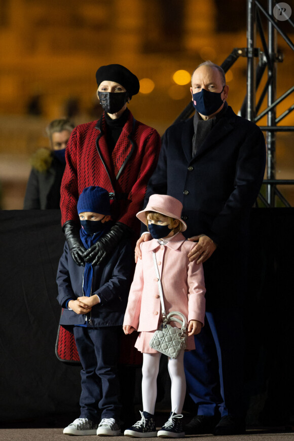 Le prince Albert II de Monaco, sa femme la princesse Charlene et leurs enfants le prince héréditaire Jacques et la princesse Gabriella durant la célébration de la Sainte Dévote, Sainte patronne de Monaco, à Monaco le 26 janvier 2021. © Olivier Huitel / Pool Monaco /Bestimage