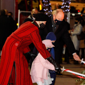 Le prince Albert II de Monaco, sa femme la princesse Charlene et leurs enfants le prince héréditaire Jacques et la princesse Gabriella durant la célébration de la Sainte Dévote, Sainte patronne de Monaco, à Monaco le 26 janvier 2021. © Claudia Albuquerque /Bestimage