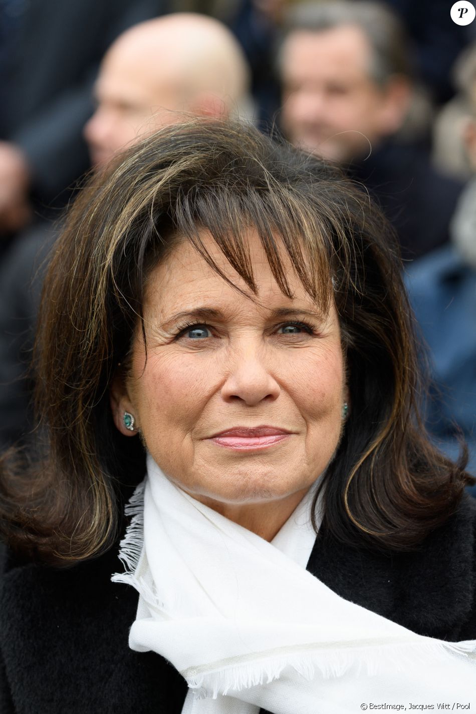 Anne Sinclair - Le président de la République française Emmanuel Macron durant la cérémonie d'hommage national au fondateur, directeur et éditorialiste du Nouvel Observateur Jean Daniel aux Invalides à Paris, France, le 28 février 2020. © Jacques Witt / Pool / Bestimage