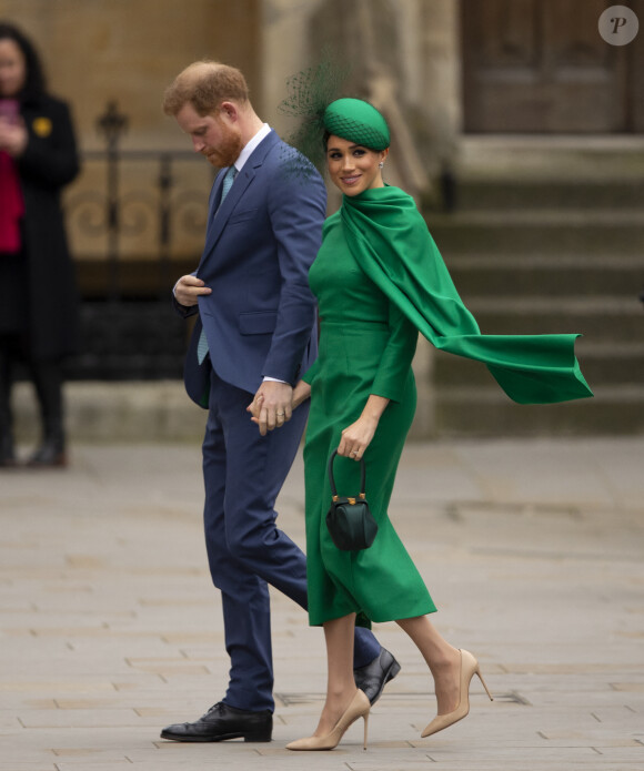 Le prince Harry, duc de Sussex, et Meghan Markle, duchesse de Sussex lors de la cérémonie du Commonwealth en l'abbaye de Westminster à Londres, le 9 mars 2020.