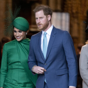 Le prince Harry, duc de Sussex, et Meghan Markle, duchesse de Sussex lors de la cérémonie du Commonwealth en l'abbaye de Westminster à Londres, le 9 mars 2020.