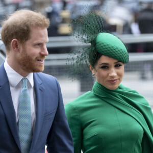 Le prince Harry, duc de Sussex, et Meghan Markle, duchesse de Sussex lors de la cérémonie du Commonwealth en l'abbaye de Westminster à Londres, le 9 mars 2020.