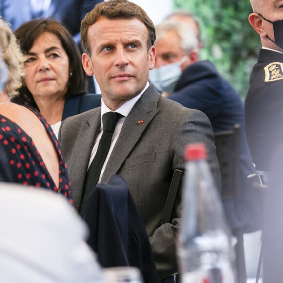 Le président de la République Emmanuel Macron a rencontré les acteurs de la gastronomie locale et nationale à Valence, à l'occasion du déplacement dans la Drôme. Le 8 juin 2021 © Romain Gaillard / pool / Bestimage 