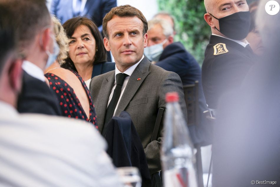 Le président de la République Emmanuel Macron a rencontré les acteurs de la gastronomie locale et nationale à Valence, à l'occasion du déplacement dans la Drôme. Le 8 juin 2021 © Romain Gaillard / pool / Bestimage