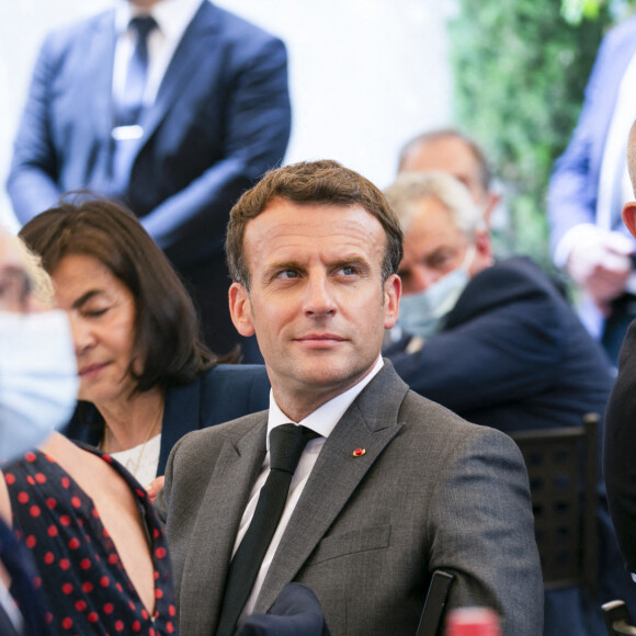 Le président de la République Emmanuel Macron a rencontré les acteurs de la gastronomie locale et nationale à Valence, à l'occasion du déplacement dans la Drôme. Le 8 juin 2021 © Romain Gaillard / pool / Bestimage 