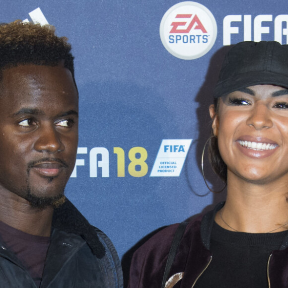 Black M (Black Mesrimes) et sa femme Léa - Lancement du jeu vidéo de football FIFA 18 (FIFA 2018) à l'établissement public de coopération culturelle parisien "CentQuatre" à Paris, France, le 25 septembre 2017. © Pierre Perusseau/Bestimage