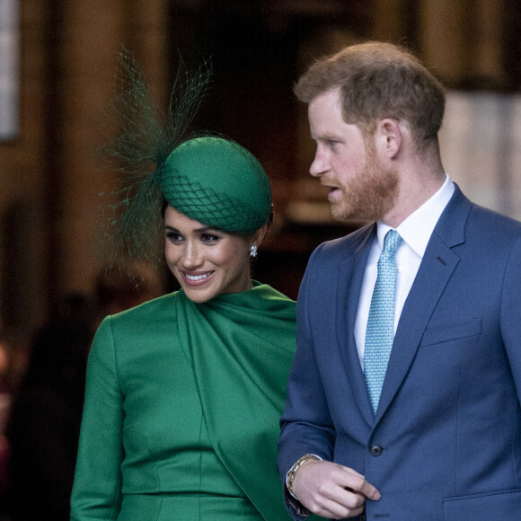 Le prince Harry, duc de Sussex, et Meghan Markle, duchesse de Sussex lors de la cérémonie du Commonwealth en l'abbaye de Westminster à Londres, le 9 mars 2020.