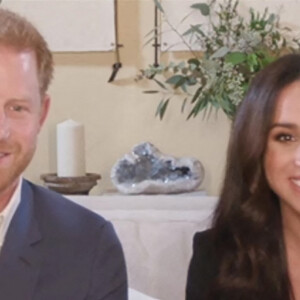 Le prince Harry, duc de Sussex, et Meghan Markle, duchesse de Sussex en interview pour l'émission Engineering A Better World TIME100, le 20 octobre 2020.