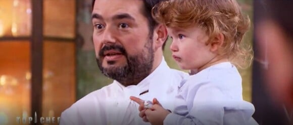 Jean-François Piège et son adorable fils Antoine dans "Top Chef 2018" (M6), le 7 mars 2018.