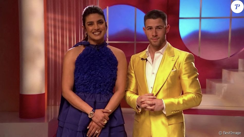 Nick Jonas et sa femme Priyanka Chopra annoncent les nominés pour la 93ème cérémonie des Oscars à Los Angeles, le 15 mars 2021.