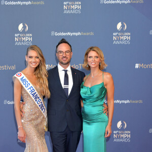 Amandine Petit (Miss France 2021), Jarry et Sylvie Tellier lors du photocall de la cérémonie des Nymphes d'Or du 60ème festival de télévision de Monte Carlo au Grimaldi Forum à Monaco le 22 juin 2021.© Bruno Bebert / Bestimage 