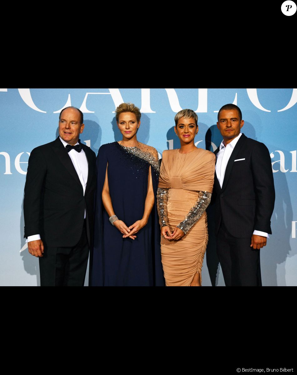 Le prince Albert II de Monaco, la princesse Charlene, Katy Perry et son compagnon Orlando Bloom lors de la 2ème édition du "Monte-Carlo Gala for the Global Ocean" à l'opéra de Monte-Carlo à Monaco, le 26 septembre 2018. © Bruno Bébert/Bestimage