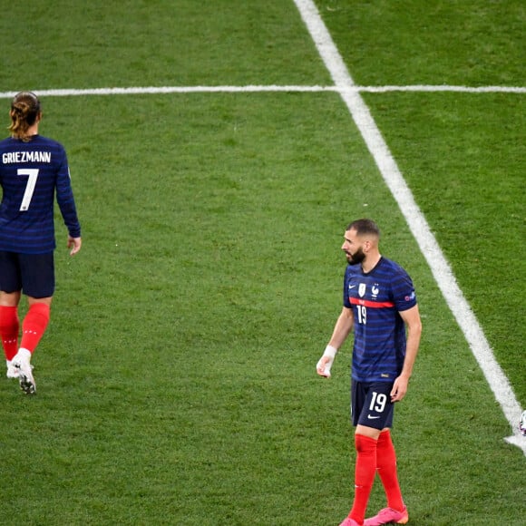 Antoine Griezmann, Karim Benzema et Kylian Mbappé lors du 8e de finale de l'Euro 2020 opposant la France à la Suisse, au stade Arena Nationala. Bucarest, le 28 juin 2021. © Anthony Bibard / FEP/Panoramic / Bestimage