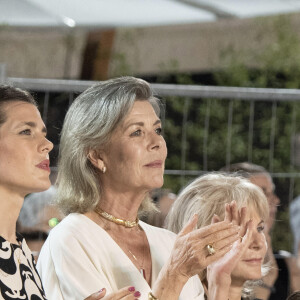 Charlotte Casiraghi, son fils Raphaël et sa mère la princesse Caroline de Monaco au 15e Jumping International de Monte-Carlo, le 3 juillet 2021.