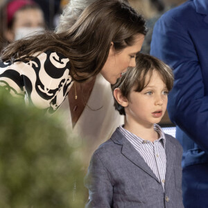 Charlotte Casiraghi, son fils Raphaël et sa mère la princesse Caroline de Monaco au 15e Jumping International de Monte-Carlo, le 3 juillet 2021.
