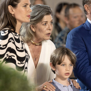 Charlotte Casiraghi, son fils Raphaël et sa mère la princesse Caroline de Monaco au 15e Jumping International de Monte-Carlo, le 3 juillet 2021.