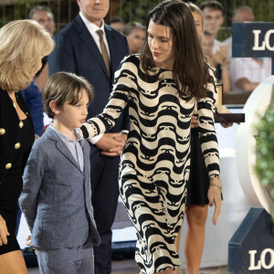 Charlotte Casiraghi, son fils Raphaël au 15e Jumping International de Monte-Carlo, le 3 juillet 2021.