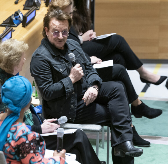 Bono - Bono se mobilise en faveur de l'éducation des adolescentes au siège de l'ONU à New York, le 11 février 2020