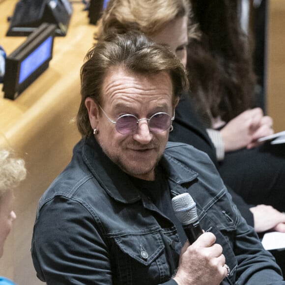 Bono - Bono se mobilise en faveur de l'éducation des adolescentes au siège de l'ONU à New York, le 11 février 2020