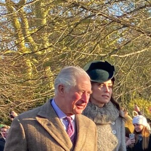 Le prince Charles, prince de Galles, Kate Middleton, duchesse de Cambridge, la princesse Charlotte, le prince William, duc de Cambridge et le prince George assistent à la messe de Noël en l'église Sainte-Marie-Madeleine à Sandringham au Royaume-Uni, le 25 décembre 2019.