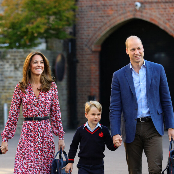 Le prince William, duc de Cambridge, et Catherine (Kate) Middleton, duchesse de Cambridge, accompagnent le prince George et la princesse Charlotte pour leur rentrée scolaire à l'école Thomas's Battersea à Londres, Royaume Uni, le 5 septembre 2019.