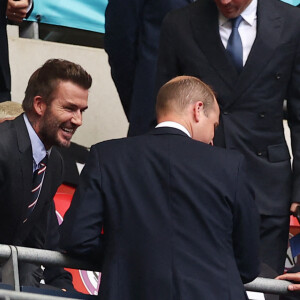 David Beckham, le prince William, son épouse Kate Middleton et leurs fils aîné le prince George lors du match de l'Euro 2020, Angleterre-Allemagne, au stade Wembley, à Londres, le 29 juin 2021.