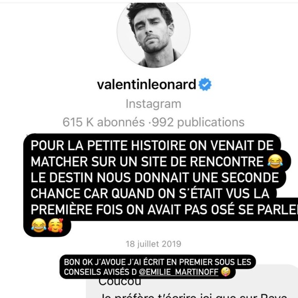 Rachel Legrain-Trapani raconte sa rencontre avec Valentin Léonard sur Instagram.