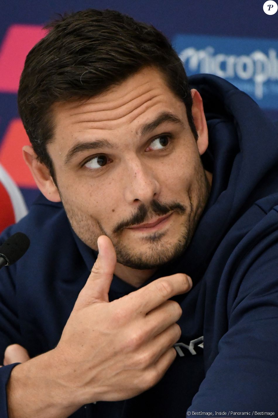 Florent Manaudou lors de la conférence de presse à propos des championnats d'Europe de natation en petit bassin à Glasgow le 3 décembre 2019. Inside / Panoramic / Bestimage
