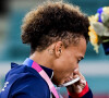 Amandine Buchard (Fra) en larmes sur le podium médaille d'argent - Jeux Olympiques de Tokyo 2020 - Judo Femmes < 52kg au Nippon Budokan. Tokyo, le 25 juillet 2021.