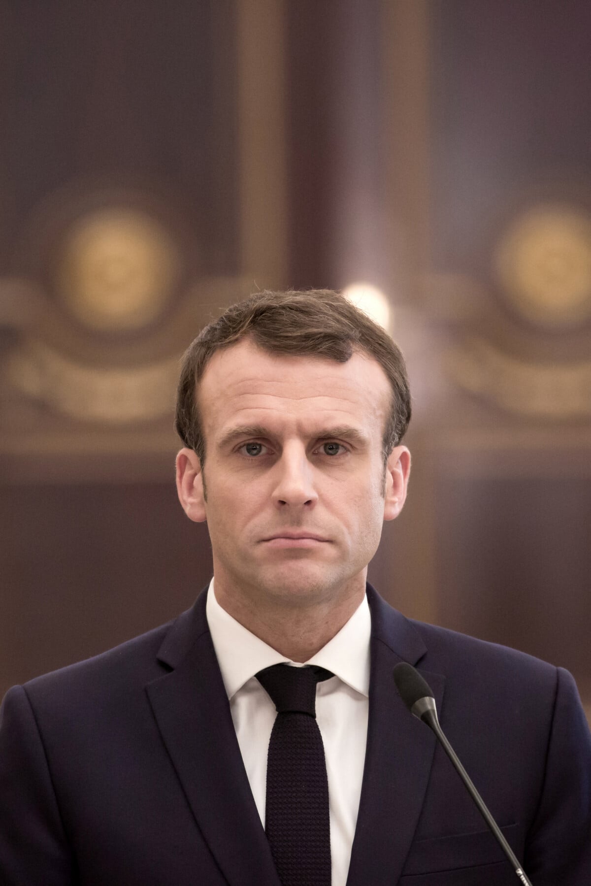 Photo : Le président de la République Emmanuel Macron est reçu par le ...