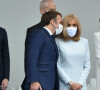 Emmanuel Macron, sa femme Brigitte Macron, et les membres du gouvernement français lors de la cérémonie du 14 juillet sur la place de la Concorde à Paris. Le 14 juillet 2021. © Eliot Blondet/Pool/Bestimage