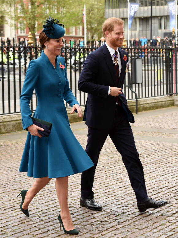 Kate Middleton et le prince Harry - Arrivées de la famille royale d'Angleterre en l'abbaye de Westminster à Londres pour le service commémoratif de l'ANZAC Day. Le 25 avril 2019.