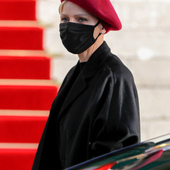 La princesse Charlène de Monaco - Le couple princier a assisté à la messe de Sainte Dévote à la cathédrale de Monaco le 27 janvier 2021. © Claudia Albuquerque / Bestimage