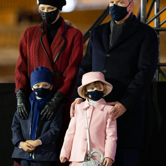 Le prince Albert II de Monaco, sa femme la princesse Charlene et leurs enfants le prince héréditaire Jacques et la princesse Gabriella durant la célébration de la Sainte Dévote, Sainte patronne de Monaco, à Monaco le 26 janvier 2021. © Olivier Huitel / Pool Monaco /Bestimage