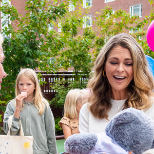 Exclusif - La princesse Madeleine de Suède visite l'hôpital pour enfants Astrid Lindgrens barnsjukhus avec la fondation "Min Stora Dag" ("Mon grand jour") à Solna, Suède, le 10 août 2021.